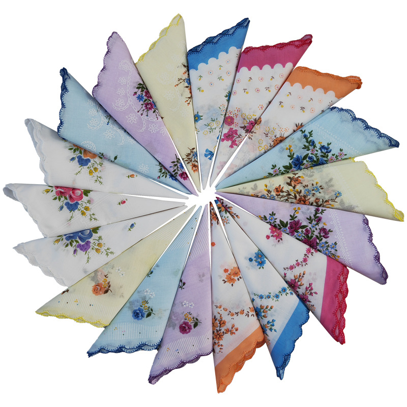 小碎花 月牙边 女印花 纯棉女手帕 白底 清爽  女士手帕