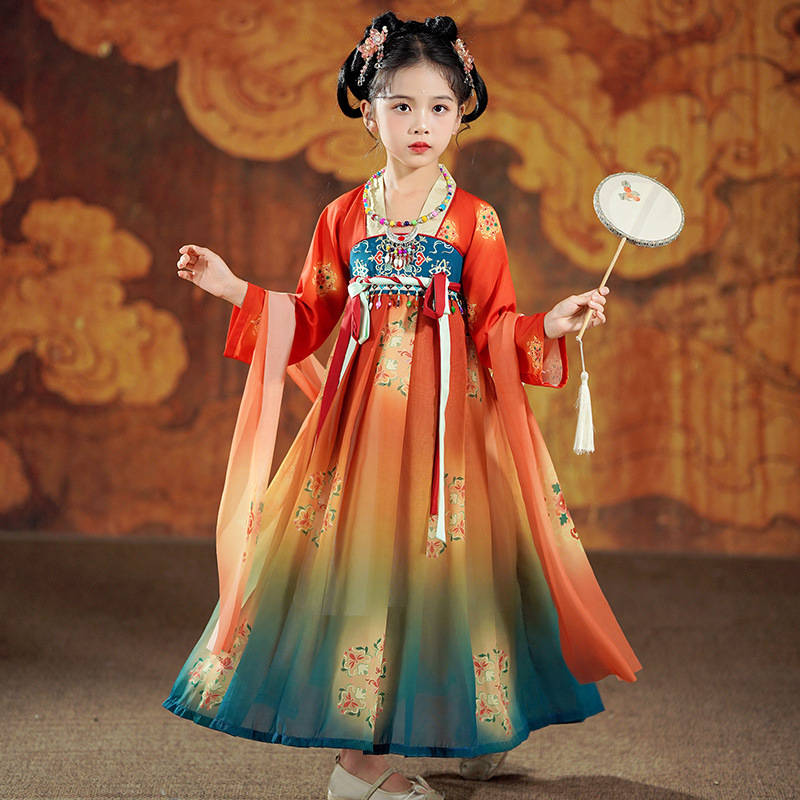 汉服女童花想容2025新款儿童古风长袖襦裙大唐公主中国风敦煌飞天