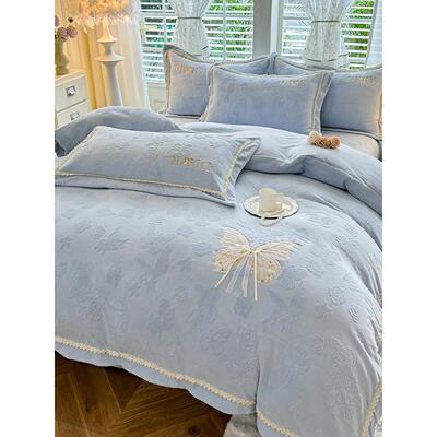 25新款冬季加厚牛奶绒四件套A类母婴级宝宝绒双面珊瑚绒被套床单