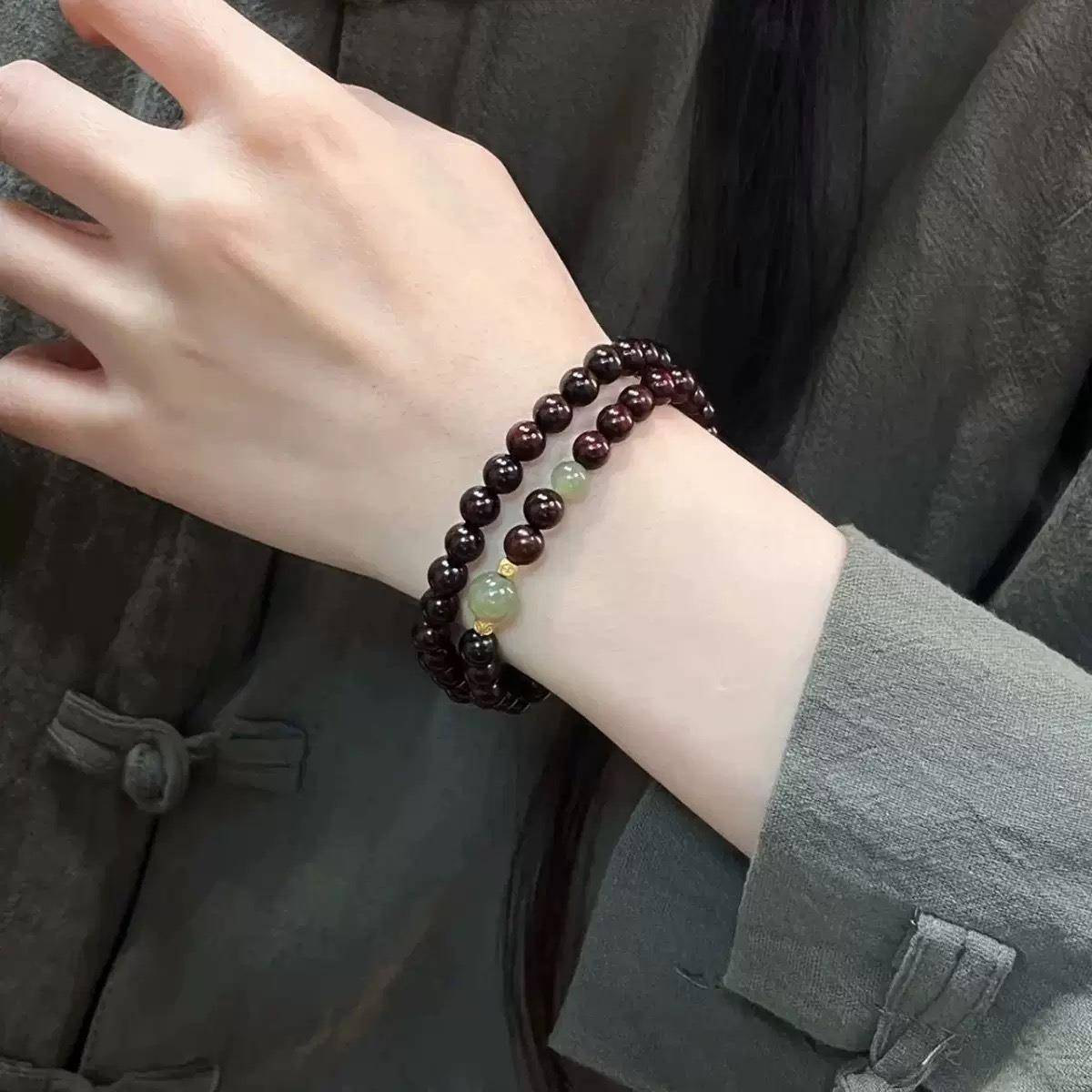 中式素圈招财手串女国风文艺双层叠戴手链情侣设计感闺蜜甜美手饰