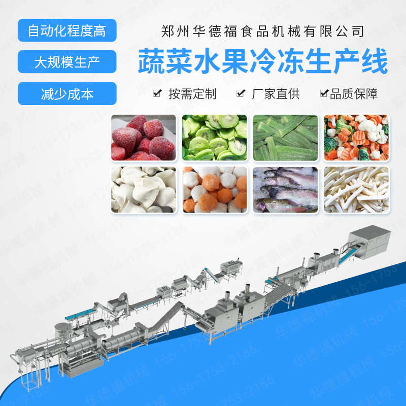 大型水蜜桃果蔬速冻生产线 荠菜木耳清洗机 食品速冻机设备华德福