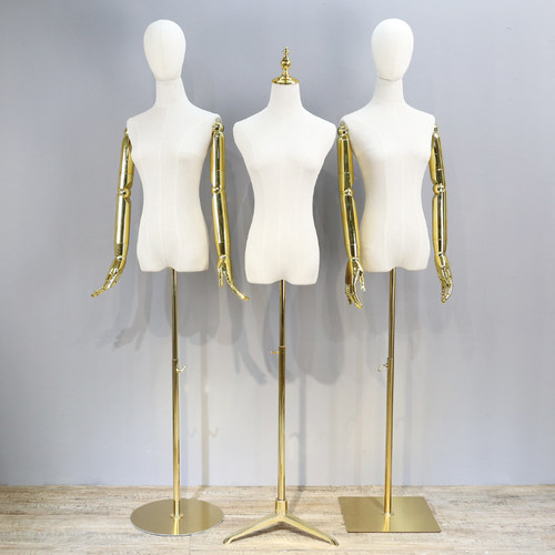 女模特道具金色手臂橱窗高档展示架婚纱人台体半全身服装店模特架