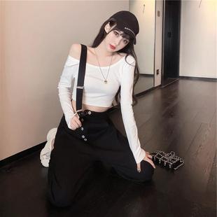 高腰宽松百搭阔腿老爹裤 新款 两件套 女2020秋季 网红单肩背带牛仔裤