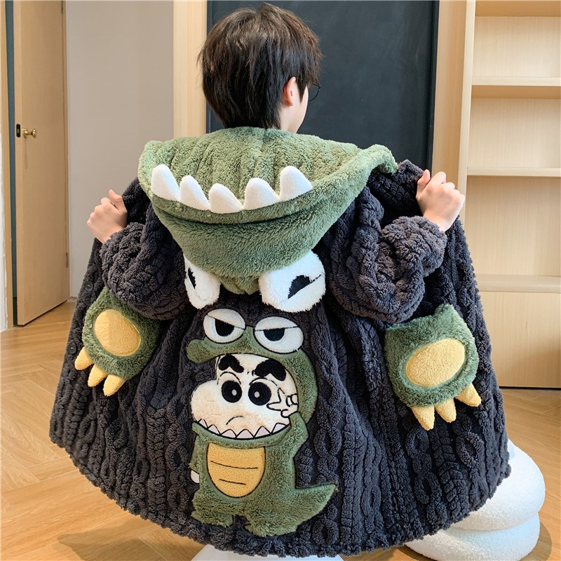 冬天男童睡衣珊瑚绒儿童中大童男孩宝宝法兰绒加厚家居服睡袍套装