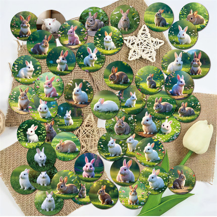 50张软萌小兔子贴画设计可爱卡通风格儿童房装饰DIY手账本笔记本平板电脑书桌遥控器滑板保温杯牙具杯旅行箱