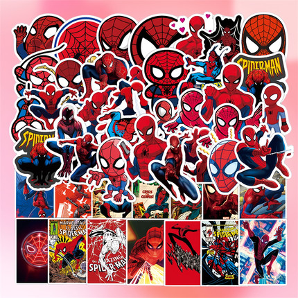 50张卡通蜘蛛侠漫威Spider-Man英雄人物贴纸装饰笔记本手机壳平板电脑置物盒眼镜盒门窗墙面桌面不干胶贴纸