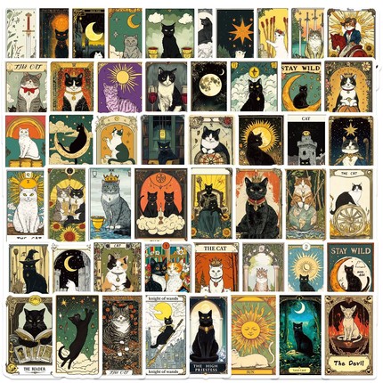 78张文创个性立体贴纸塔罗牌可爱小猫DIY手机壳笔记本行李箱充电宝平板电脑手账本保温杯储物箱桌面墙面门窗