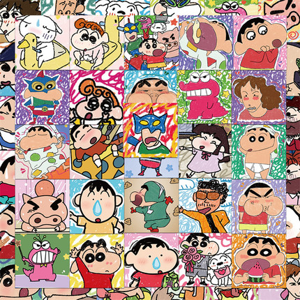 60张手绘蜡笔小新表情包搞怪头像肥嘟嘟左卫门可爱卡通贴纸装饰手机壳电脑笔记本桌面行李箱充电宝diy贴画