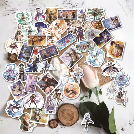 50张原神卡通角色提纳里温迪流浪者等可爱有趣防水贴纸DIT涂鸦手账本笔记本平板电脑保温杯整理箱收纳柜墙面