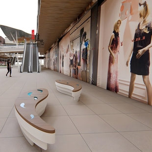 商场玻璃钢鱼型座椅长条弧形长椅户外公共座凳购物中心广场休息椅