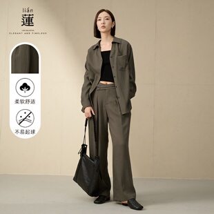 休闲棉麻套装 上衣阔腿裤 女秋季 慵懒风两件套衬衫 子 新款 阿依莲时尚