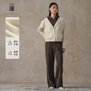 两件套洋气连帽上衣阔腿裤 阿依莲时尚 新款 女秋季 气质休闲针织套装