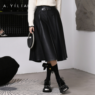 冬季 皮半身裙女2024新款 高腰显瘦a字裙子 复古时尚 阿依莲商场同款