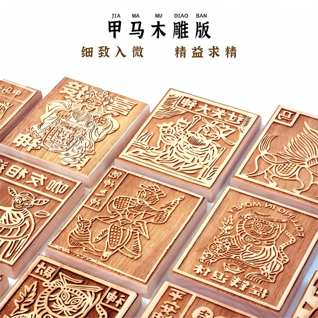 云南白族甲马木雕版年画手工diy木板画雕刻手工拓印模板非遗定制