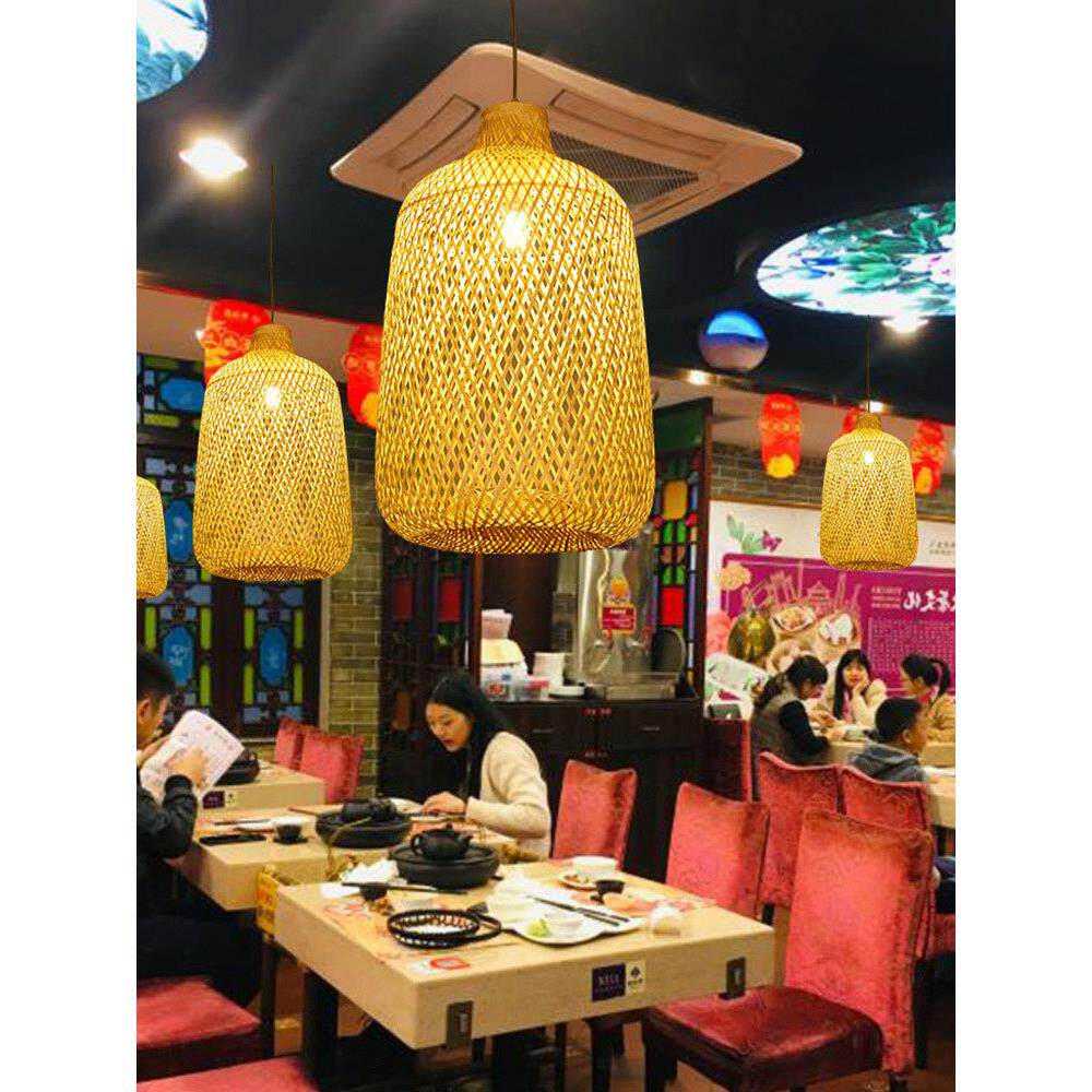 新中式禅意吊灯 茶室茶楼竹编灯具日式榻榻米餐厅饭店个性鸟笼灯