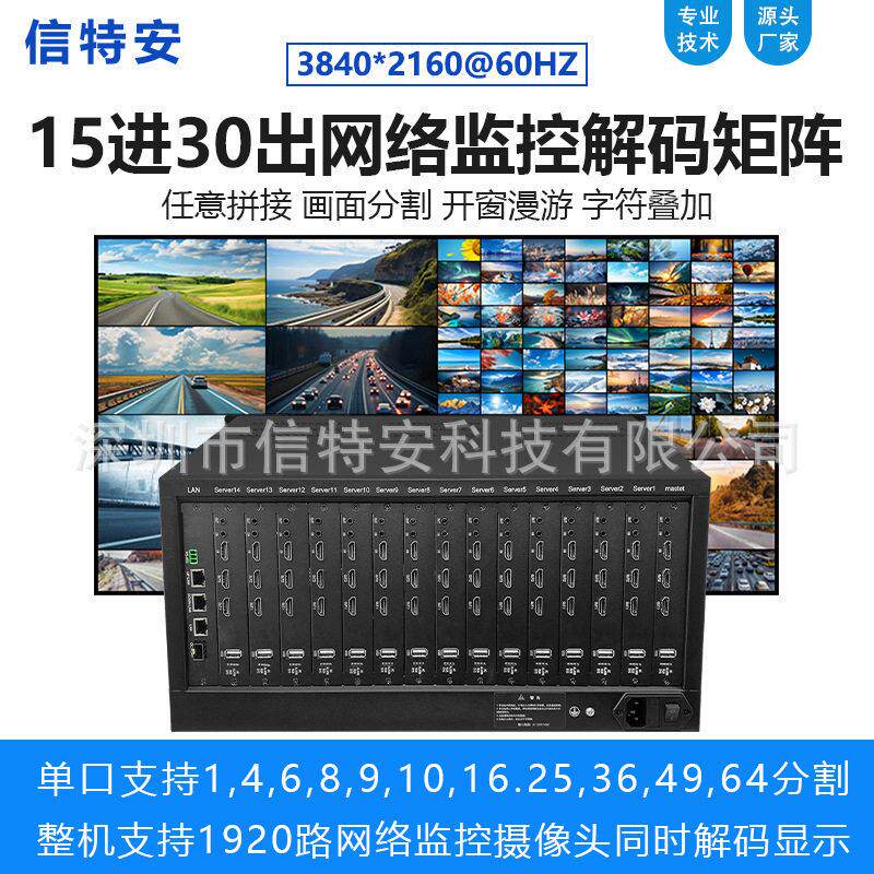 1/2/4/8/12/15进30出路监控视频处理器解码器网络拼接屏解码矩阵