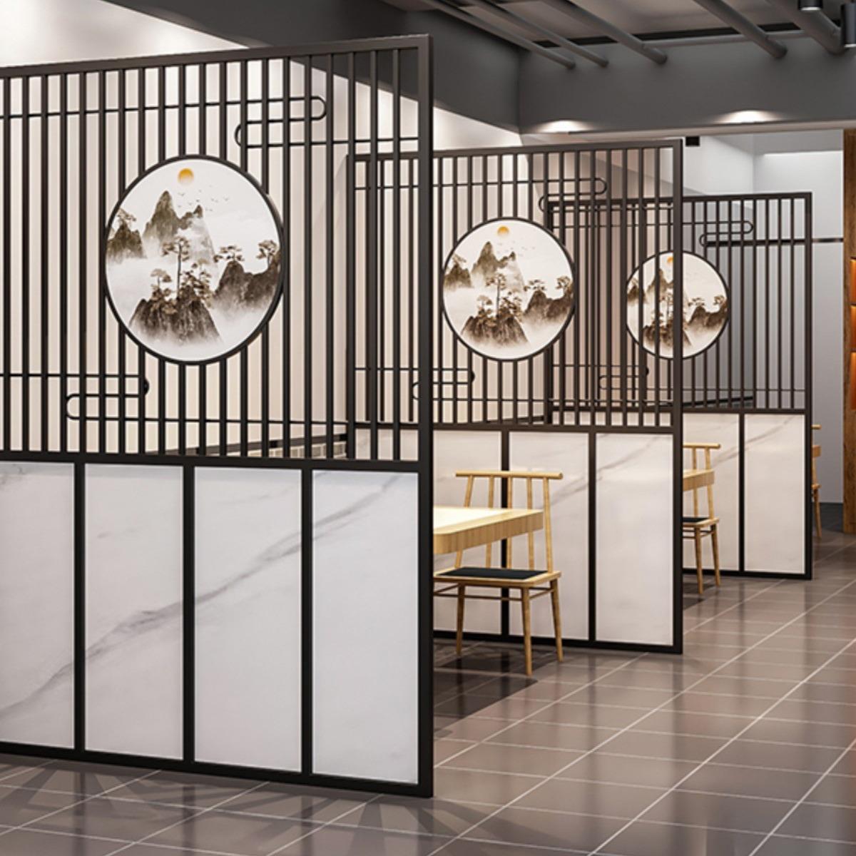 现代餐厅火锅店卡座隔断屏风饭店过道屏风餐饮店铁艺镂空栅栏架子