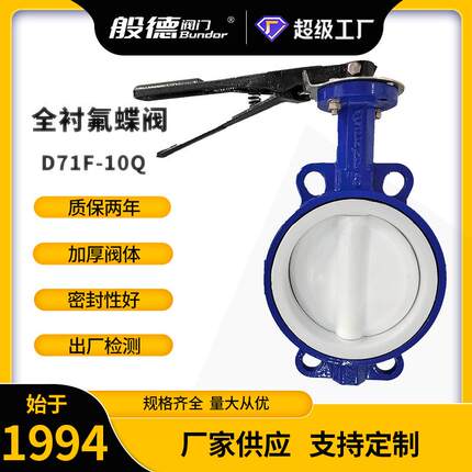 D71F-10对夹蝶阀手动衬四氟中线软密封蝶阀防腐蚀化工用阀门DN100