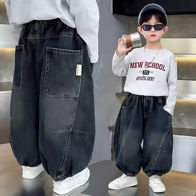 男童裤子2025春秋新款儿童宽松束脚长裤小童宝宝秋装韩版牛仔裤潮