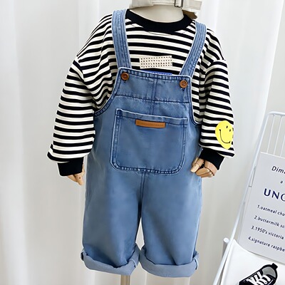 男童背带裤儿童秋装裤子小宝宝背带裤春秋款长裤潮牛仔裤女童简约