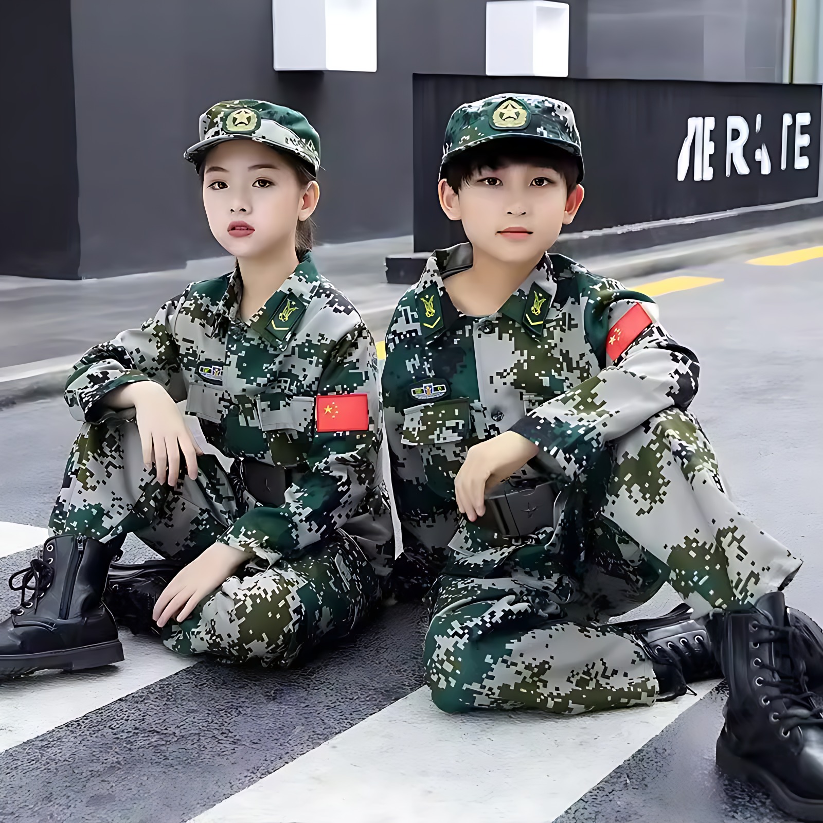 儿童迷彩服套装军训演出多用