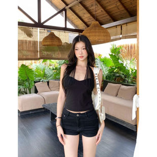 WITHMIN 吊带背心女2025新款夏季收腰显瘦短款辣妹挂脖上衣女无袖
