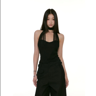 WITHMIN 吊带背心女2025新款夏季收腰显瘦短款辣妹挂脖上衣女无袖