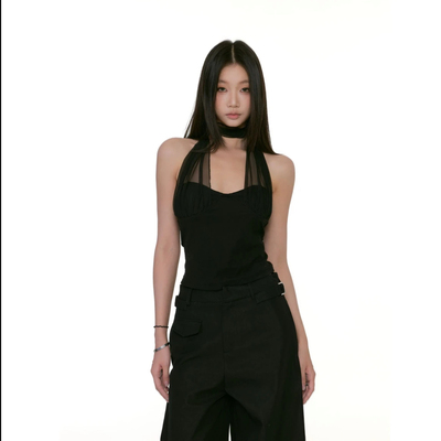 夏季收腰显瘦短款辣妹挂脖上衣女