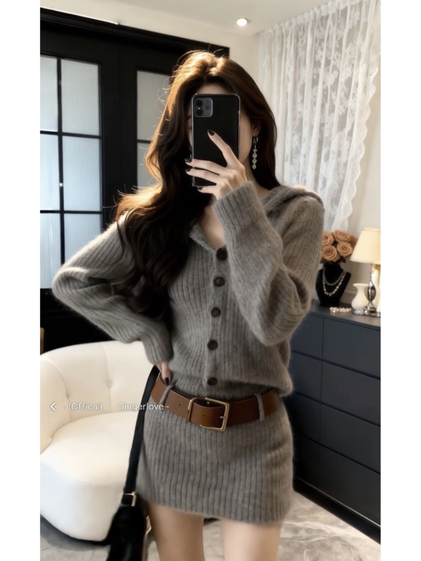 灰色连帽针织开衫女秋冬2025新款高级感慵懒风宽松毛衣外套上衣