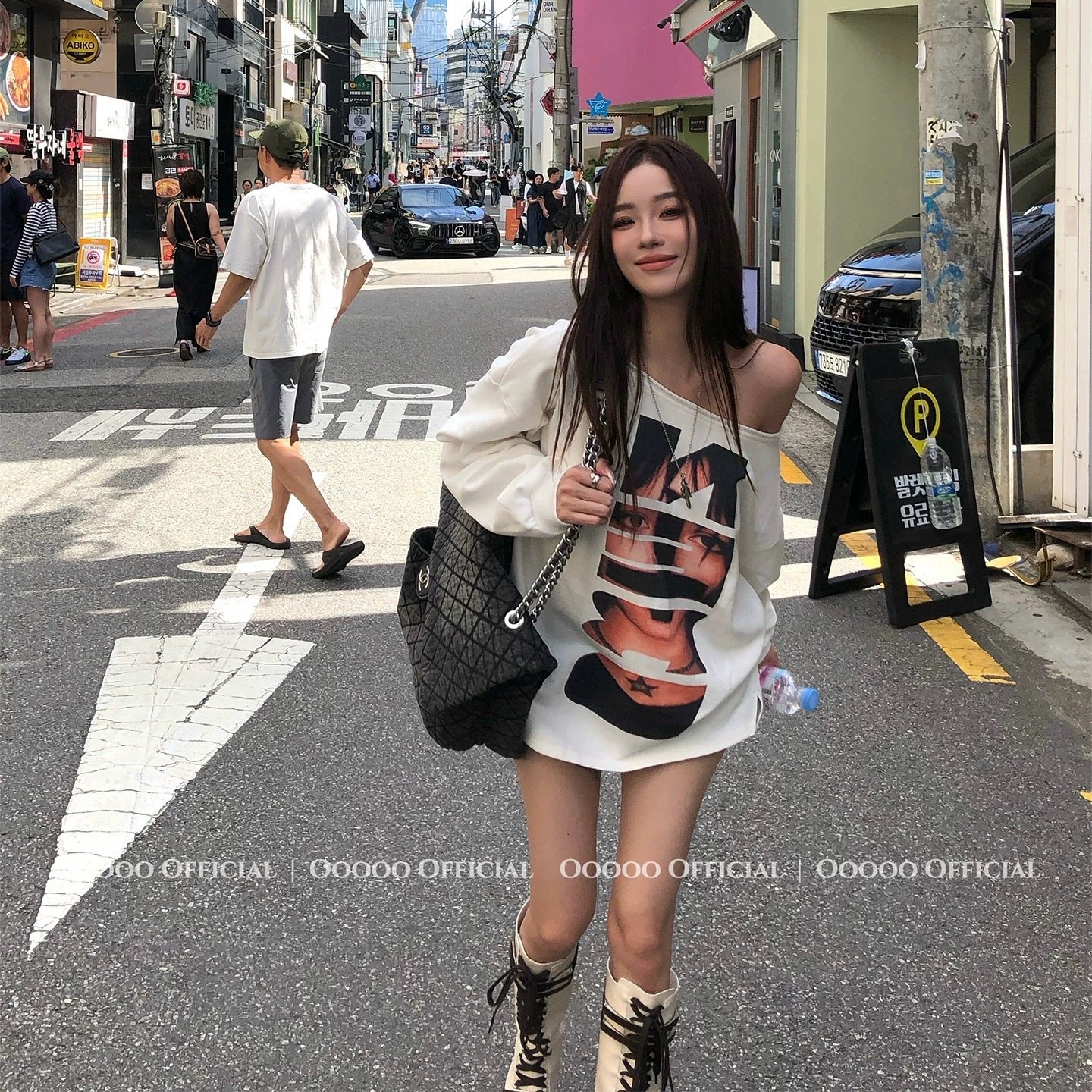 OooooOFFICIAL肩叛分子美式磨破设计感宽松慵懒百搭斜肩卫衣