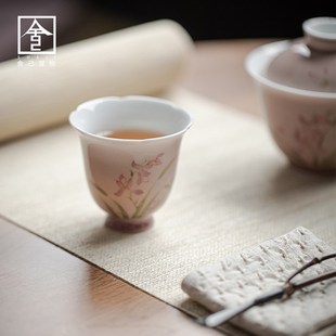 聚香闻香杯 弥言纯手绘兰花主人杯手工陶瓷花口茶杯家用品茗杯日式