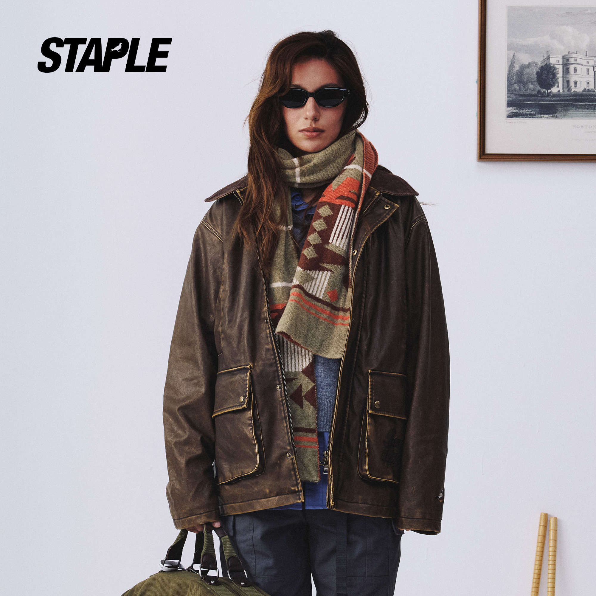 STAPLE2026 秋冬新款中长款仿皮工装外套男女做旧复古风油蜡夹克
