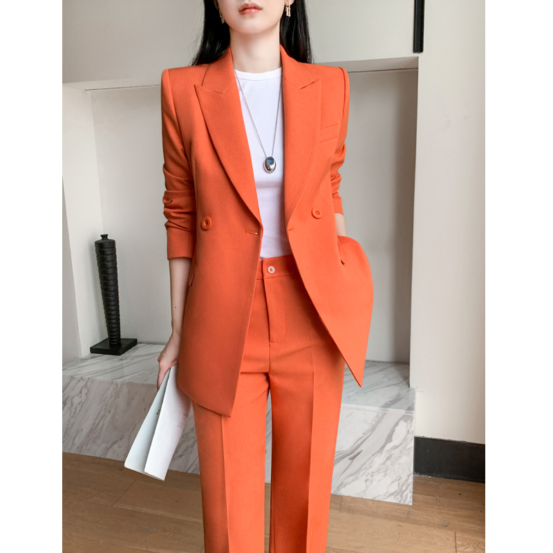 橘红色西装套装女2023新款秋冬上班服时尚气质名媛高级感休闲西服