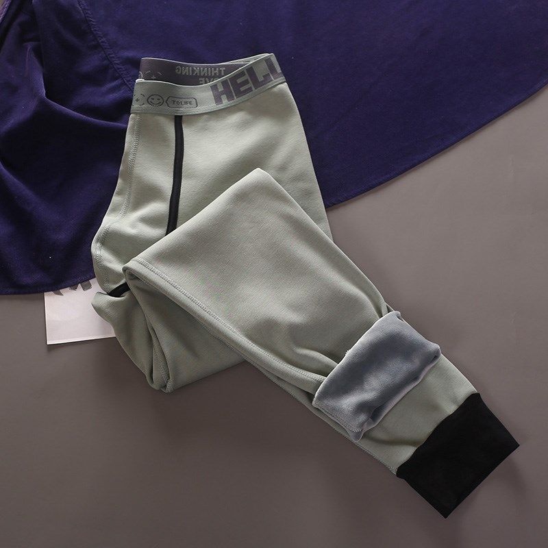 秋冬季防寒加绒加厚男生保暖裤青年男士秋裤素色不倒绒毛裤绒裤