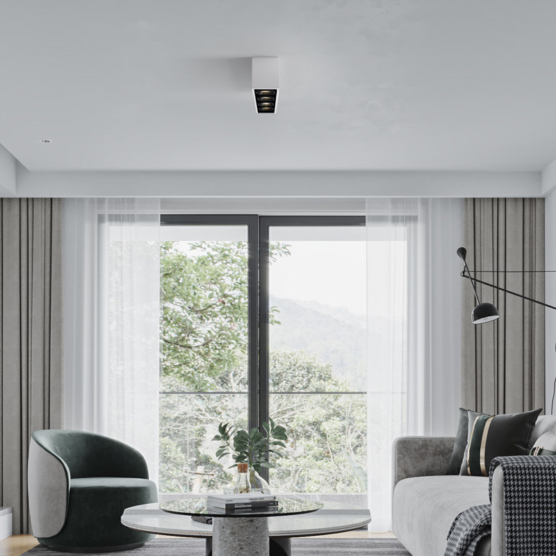 led明装射灯长方形三头四头斗胆灯高显色极简客厅无主灯吸顶筒灯