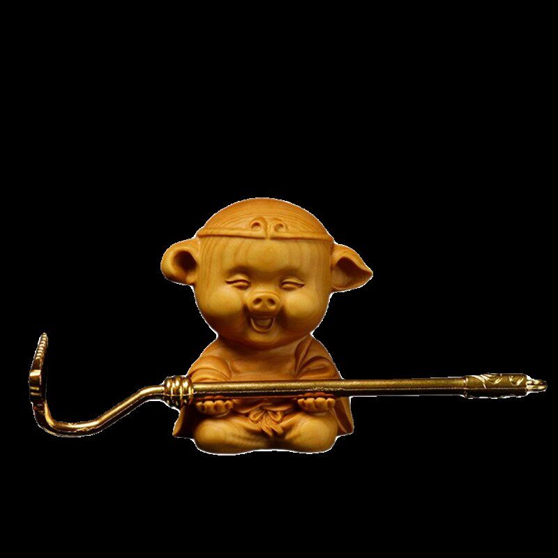 黄杨木雕车摆件生肖猪手把件实木雕刻工艺品招财猪文玩茶宠猪八戒