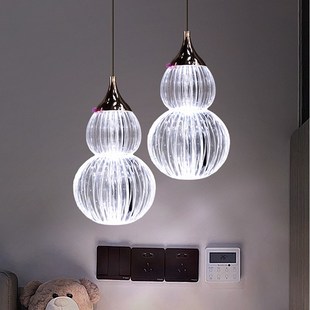 新款铝材水晶床头小吊灯卧室极简客厅背景墙玄关单个双头长线灯