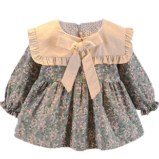 4岁3女童装 女宝宝春秋薄款 婴儿0 洋气纯棉碎花公主裙 连衣裙新款