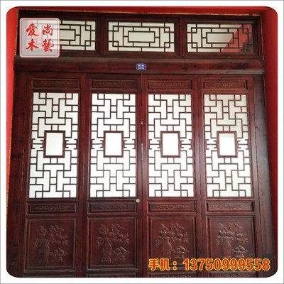 东阳木雕仿古门窗实木镂空花格吊顶新中式门窗木窗隔断屏风背景墙