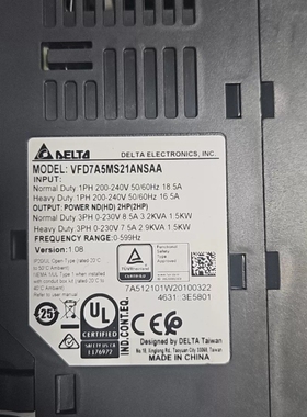 议价台达变频器MS300系列，型号VFD7A5MS21ANSAA维修