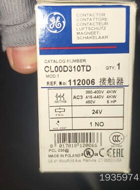 全新GE接触器CL00D310TD，波兰原装，24V线圈议价