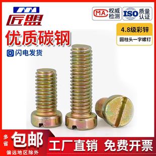 GB65厂标镀彩锌平头一字槽圆柱头螺钉一字开槽螺丝M2M2.5M3M4-M12