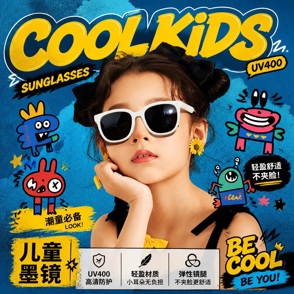 儿童萌酷墨镜潮流时尚太阳镜男女太阳眼镜