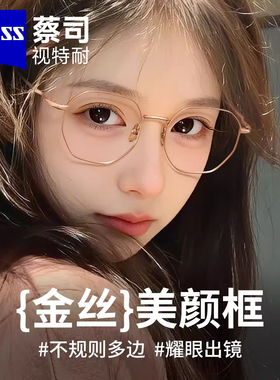 蔡司眼镜女金丝细框多边形近视眼镜可配度数防蓝光镜架PT08101