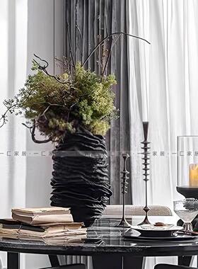 一匚 现代极简黑色曲线花器花艺 样板间售楼处酒店家居烛台摆件