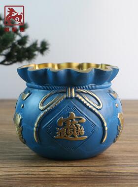 铜聚德 纯黄铜福袋聚宝盆存钱罐存钱袋存钱筒家用客厅办公室收纳