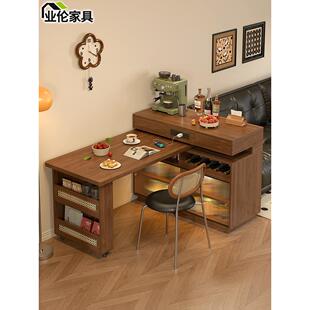 旋转岛台餐桌2025新款小户型一体家用可伸缩覆古隔断柜吧台桌5E83