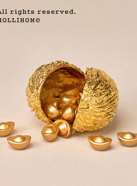 逅里 pangji果壳艺术摆件 玄关招财布置金色装饰高级开业乔迁礼物