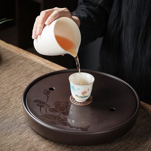 储水式电木托盘家用简约圆形茶盘功夫茶海小型茶台中式盛水干泡盘