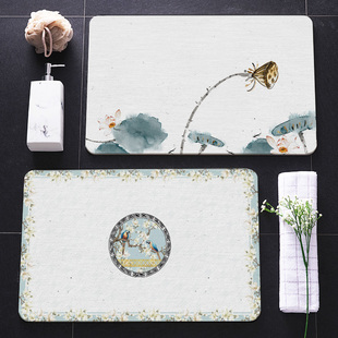 新中式硅藻泥脚垫浴室吸水垫卫生间门口防滑垫家用速干易清洗地垫